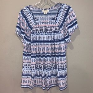 Style and Co Pink and Blue Pleated Blouse Sz Large